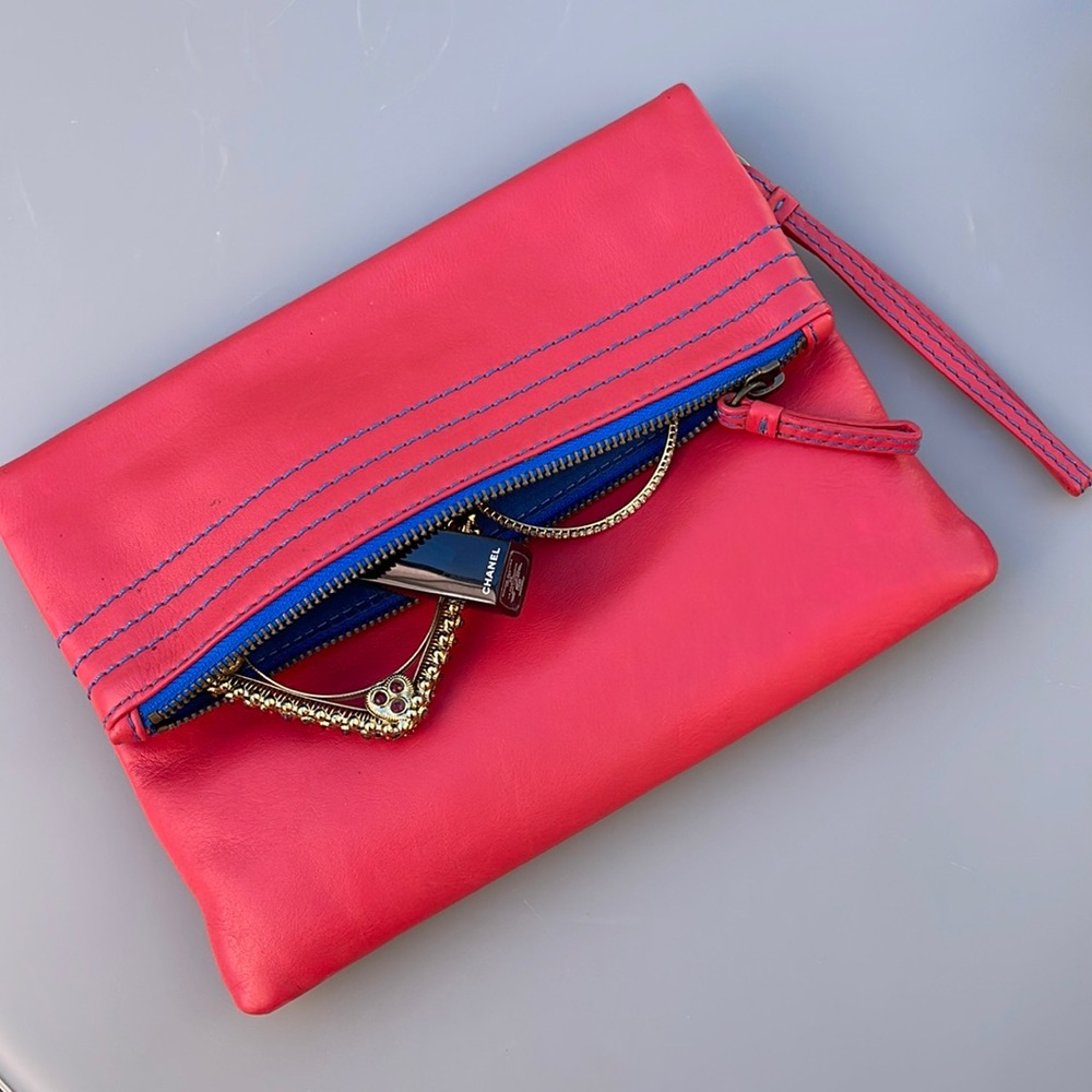 Red leather clutch. By Boden. EUC